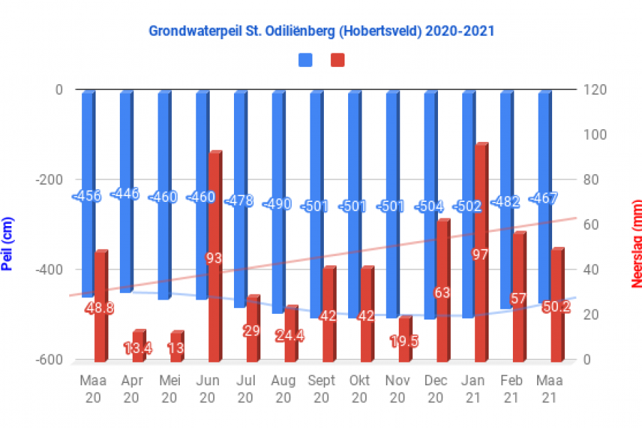 Grondwaterpeil St. Odiliënberg (Hobertsveld) 2020-2021 Grondwaterstand Limburg